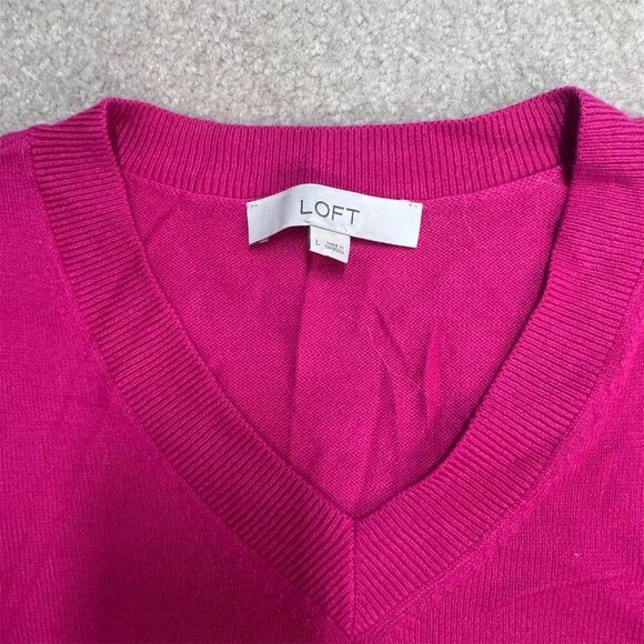 EUC LOFT Women's V-Neck Pink Pullover Sweater Size L Long Sleeve - Picture 3 of 3